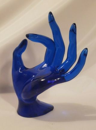 Vintage Cobalt Blue Hand For Jewelry Ring Holder Display Okay Symbol