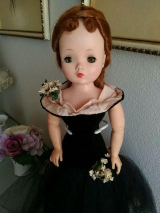 Vintage Madame Alexander CISSY Doll 1950s,  Red Hair,  Black Mermaid Gown 3