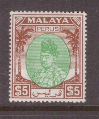 Malaya State - Perlis - 1951 $5 Dollars Top Value Sg 27 Hinged