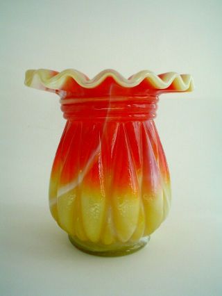 Vintage Kanawha Orange Yellow Slag Glass Vase West Virginia