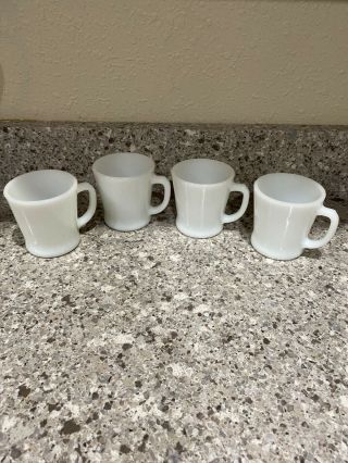 Vintage Set Of 4 White Milk Glass Fire King D Handle Coffee Cups Mugs