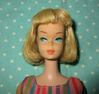Vintage 1966 Long Haired American Girl Barbie Blonde W Orig Swimsuit & Shoes Euc