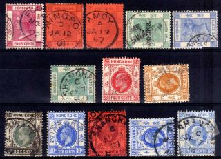 Hong Kong Qv Treaty Port Postmarks Selection,  Faults,  13 Stamps