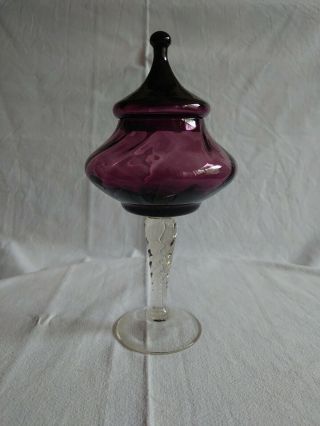 Empoli Glass Bonbon Dish/apothecary Jar & Lid Purple