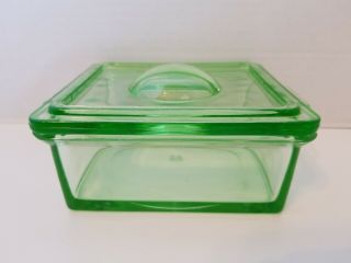 Vintage Hazel Atlas Depression Green Glass Refrigerator Dish With Lid