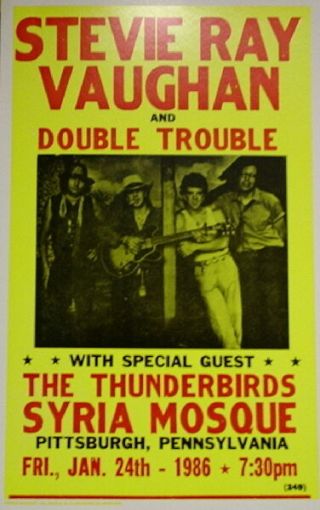 Stevie Ray Vaughan & Double Trouble Concert Poster - 1986 Pittsburgh,  Pa 14 " X22 "