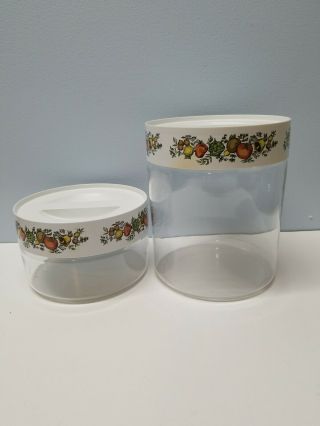 2 Vtg Pyrex Spice Of Life See N Store Glass Canisters 6 & 14 Cup Capacity
