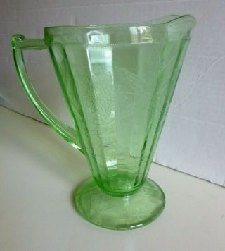 Vintage Green Poinsettia Depression Glass Cone Shaped Pitcher