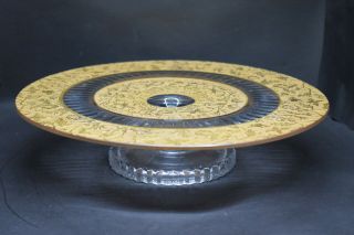Paden City Glass Spring Orchard Gold Cake Stand Footed Tray Rare 1930 
