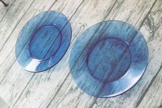 Vintage Sapphire Blue Depression Glass Dinner Plate Set Of 2