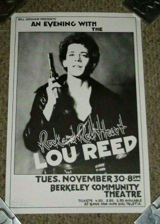 Vintage 1977 Lou Reed Bill Graham Concert Poster Artist Signed Randy Tuten