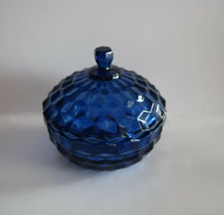 Vintage Indiana Glass Whitehall Pattern Cobalt Blue Candy Dish With Lid
