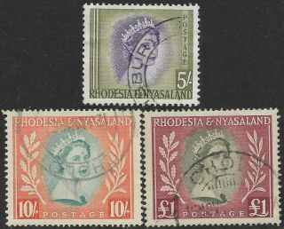 Rhodesia & Nyasaland 1954 5s,  10s & £1 Qeii Sg 13 - 5,