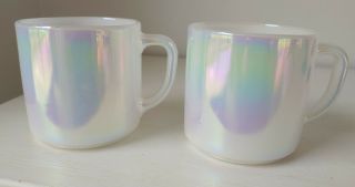 Vintage Federal Moonglow Milk Glass Mugs Set Of 2,  Iridescent Coffee Mug Cup
