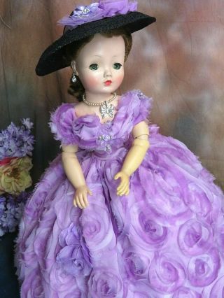 Vintage 1950s Madame Alexander Cissy Doll Red Head In Lavender Silk Dress Hat