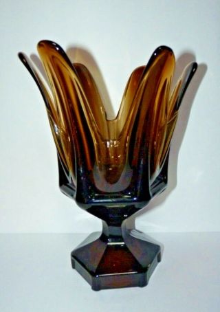 Viking Glass Column Ribbed 10 " Tall Napkin Vase Decor Brown