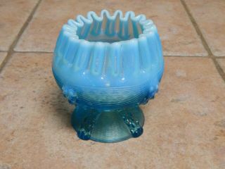 Antique Northwood Art Glass Turquoise Blue Opalescent Button Banels Rose Footed