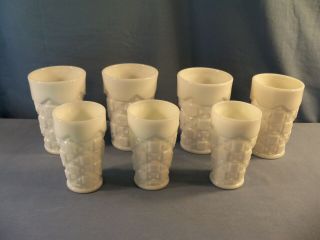Set Of 7 Westmoreland White Milk Glass Old Quilt Tumblers - 4 Water & 3 Juice