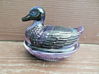 Imperial Glass Purple Slag Glass Duck On The Nest Covered Candy Dish