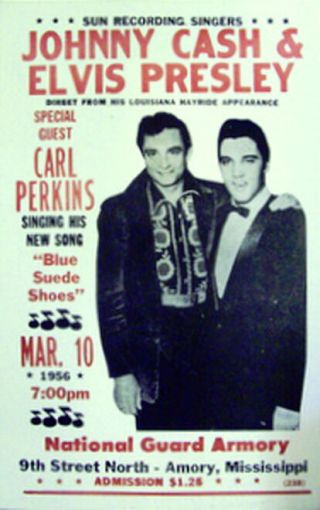 Johnny Cash & Elvis Presley Concert Poster - 1956 W/ Carl Perkins - 14 " X22 "