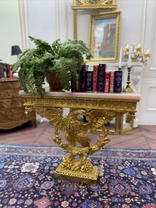 Artisan John Hodgson Dollhouse Miniature Marble Top Table Gold Over Eng.  Pewter