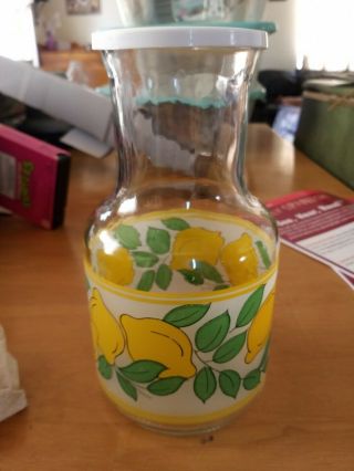 Vintage Anchor Hocking Glass Juice Pitcher Jar Jug Carafe Lemons Retro W/ Lid