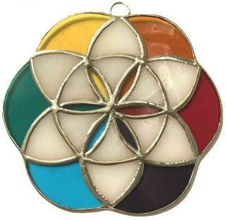 Flower Of Life - Rainbow - Handmade - Stained Glass - Sun Catcher - 5 Inches