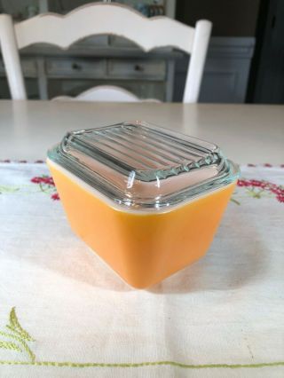 Vintage Pyrex Orange Refrigerator Dish W/ Ribbed Lid,  501,  1 1/2 Cup