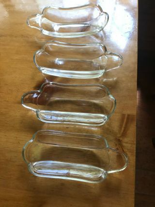 Set Of 4 Vintage Banana Split Dishes Clear Glass Boats Hot Dog Ice Cream 9 " X3.  5 "