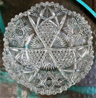 Antique American Brilliant Period Cut Glass 8 " Crystal Dish Bowl Sawtooth Edge
