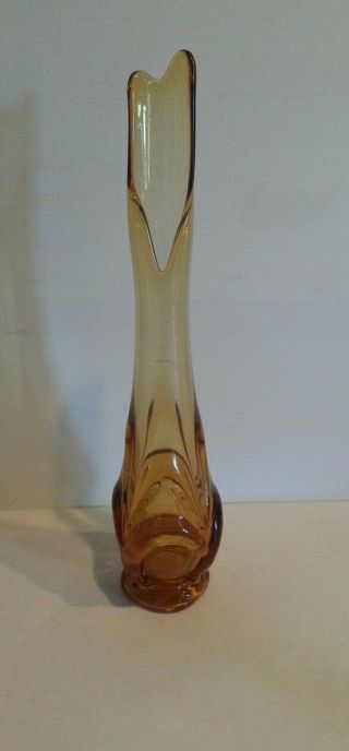 Vintage Mcm Amber Glass Stretch Swung Vase 17 "
