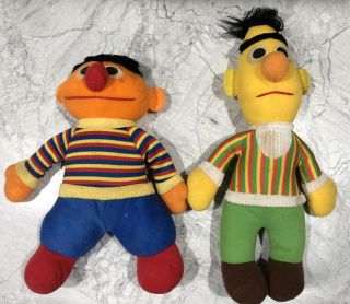 Vintage 80’s Sesame Street Bert & Ernie Stuffed Plush Playskool Hasbro 12” & 9”