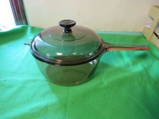 Vintage Corning Ware Visions Amber Sauce Pan With Lid,  2.  5 Liter