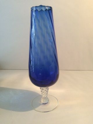 Empoli Italian Art Glass Cobalt Blue Vase Optic Rib Footed Pedestal Vase
