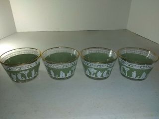 4 Jeannette Glass Hellenic Wedgewood Green Jasperware Sherbet Bowls W/ Box