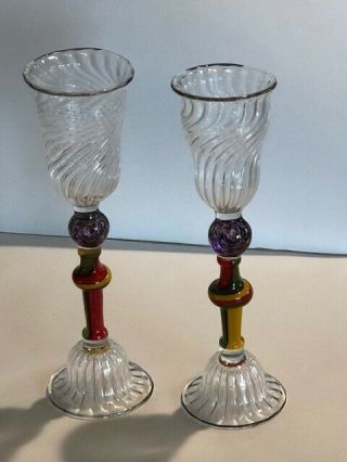 Hand Blown Art Glass Wine Glasses (set Of 2)