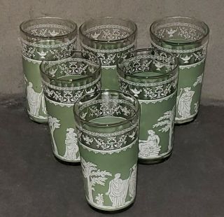 6 Jeannette Green Wedgwood Jasperware 5 " Tumblers / Drinking Glasses Set Of 6