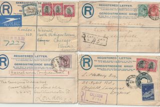 1915/36 4 X South Africa P Staty Registered Envs Cape Town Caledon Durban