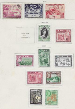 12 Fiji Stamps From Quality Old Antique Album 1949 - 1954