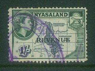 Nyasaland - 1953 Qeii 1/ - " Revenue " O/p.  Scarce (es771)