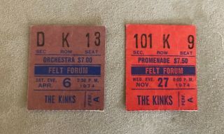 Very Rare Kinks Concert Ticket Stubs 1974 Felt Forum York City Ray Davies