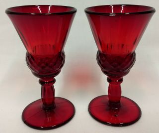 Martinsville Lady Astor Ruby Red Elegant Glass Pair 4 3/8 " Stem Wine Goblets