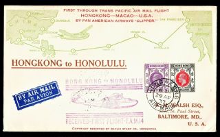 Fam 14 - 16c First Flight Cover Ffc Hong Kong To Honolulu Apr 29 1937 Davlis Cach
