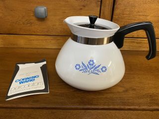 Vintage Corning Ware Stove Top 6 Cup Coffee Pot Tea Pot Blue Cornflower