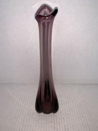 Vintage Amethyst Stretch Glass Bud Vase 10 1/4”