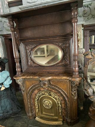 Vintage Miniature Dollhouse Artisan Victorian Wood Clay Fireplace Rare Ooak 1:12