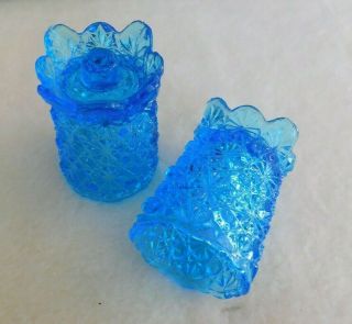 Set Of 2 Blue Daisy Button Glass Peg /votive Candle /toothpick Holders