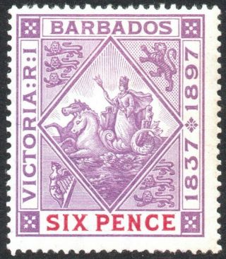 Barbados - 1897 - 98 Jubilee 6d Mauve & Carmine Sg 121 Mounted V41870