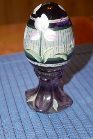 Vintage Fenton Hand Painted Egg On Amethyst Glass Signed J Powell