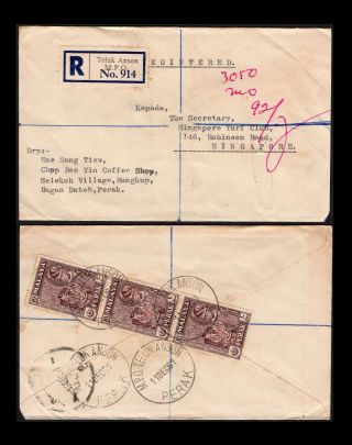 Malaya/malaysia Perak 1961 Regd Cover To Singapore,  Mpo Teluk Anson Despatch P/m